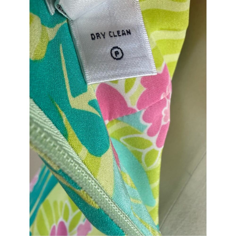 LILLY PULITZER VINTAGE Silk Lime Green Tropical Floral Halter Midi Dress Sz 8 - Picture 13 of 16